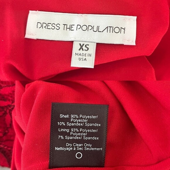 Dress the Population Women Size XS Red Penelope Lace Floral Bodycon Mini Dress - Picture 15 of 15